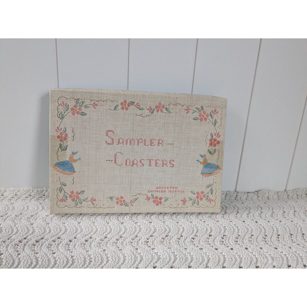 Vintage Paper Coasters Sampler Pack -72- Various Mottos - Cross Stitch Design